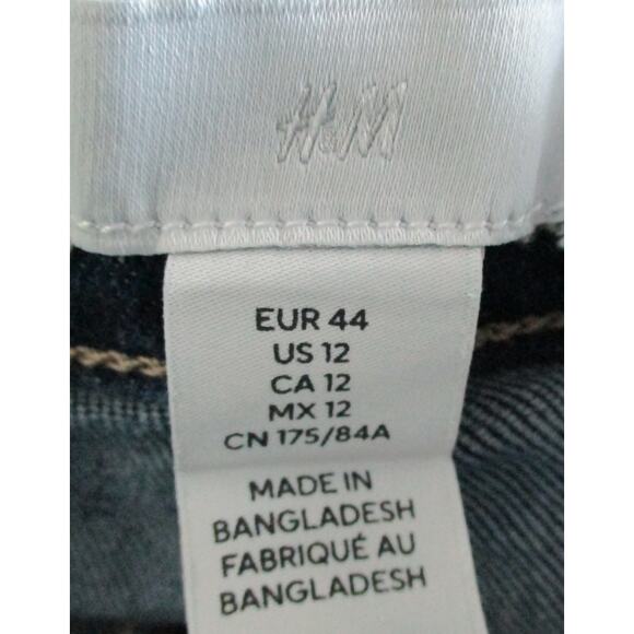 H & M Women's Mid Rise Dark Wash Straight Leg Zip Front Blue Jeans Size 12 - Picture 7 of 8